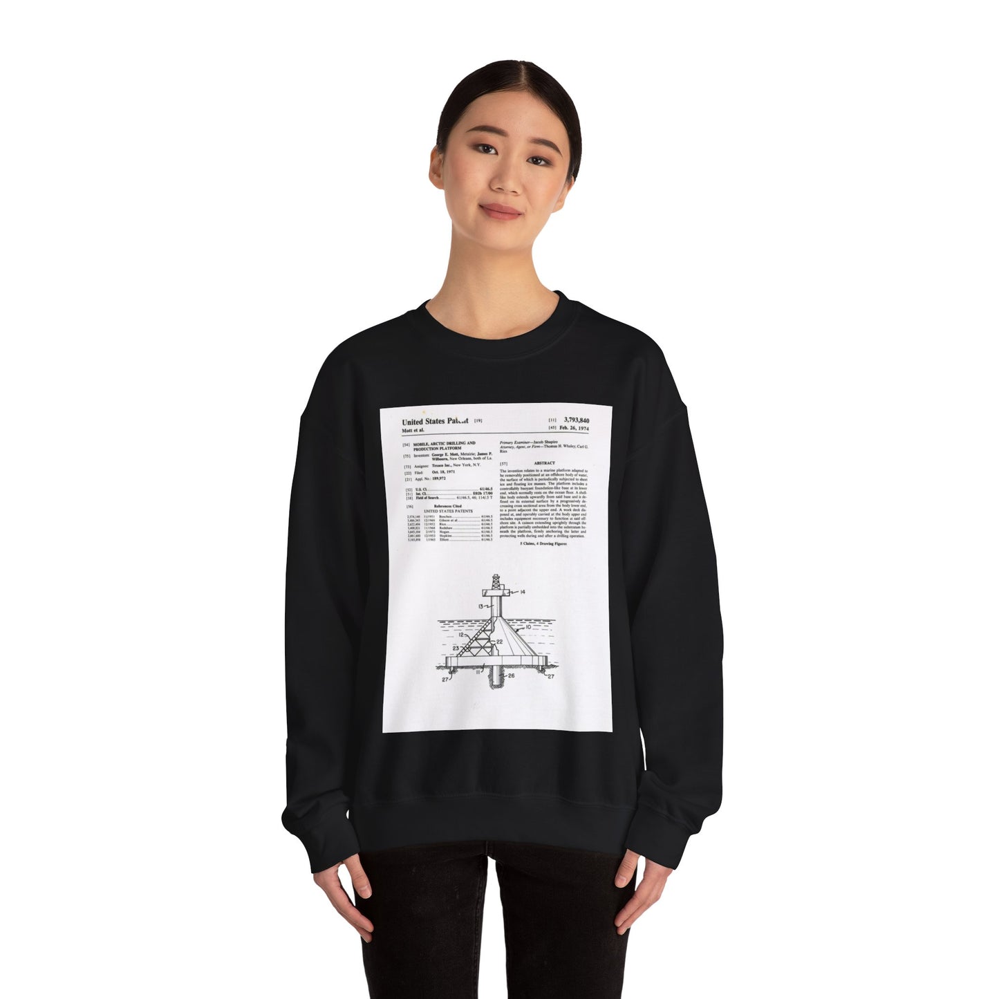 Patent Case File No. 3,793,840, Mobile Arctic Drilling and Production Platform, Inventor(s)- George E. Mott and James P. Wilbourn. - DPLA - 8f260bf2cd8926afbf4da017454f39b3 (page 6) Black Heavy Blend Adult Crew Neck SweatShirt