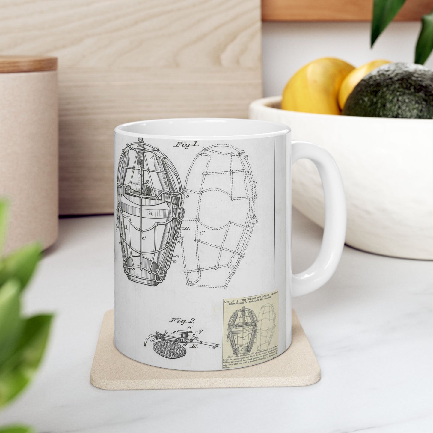Patent drawing - Drawing of a "Mask for Base Ball Catchers" Public domain  image Beautiful Novelty Ceramic Coffee Mug 11oz