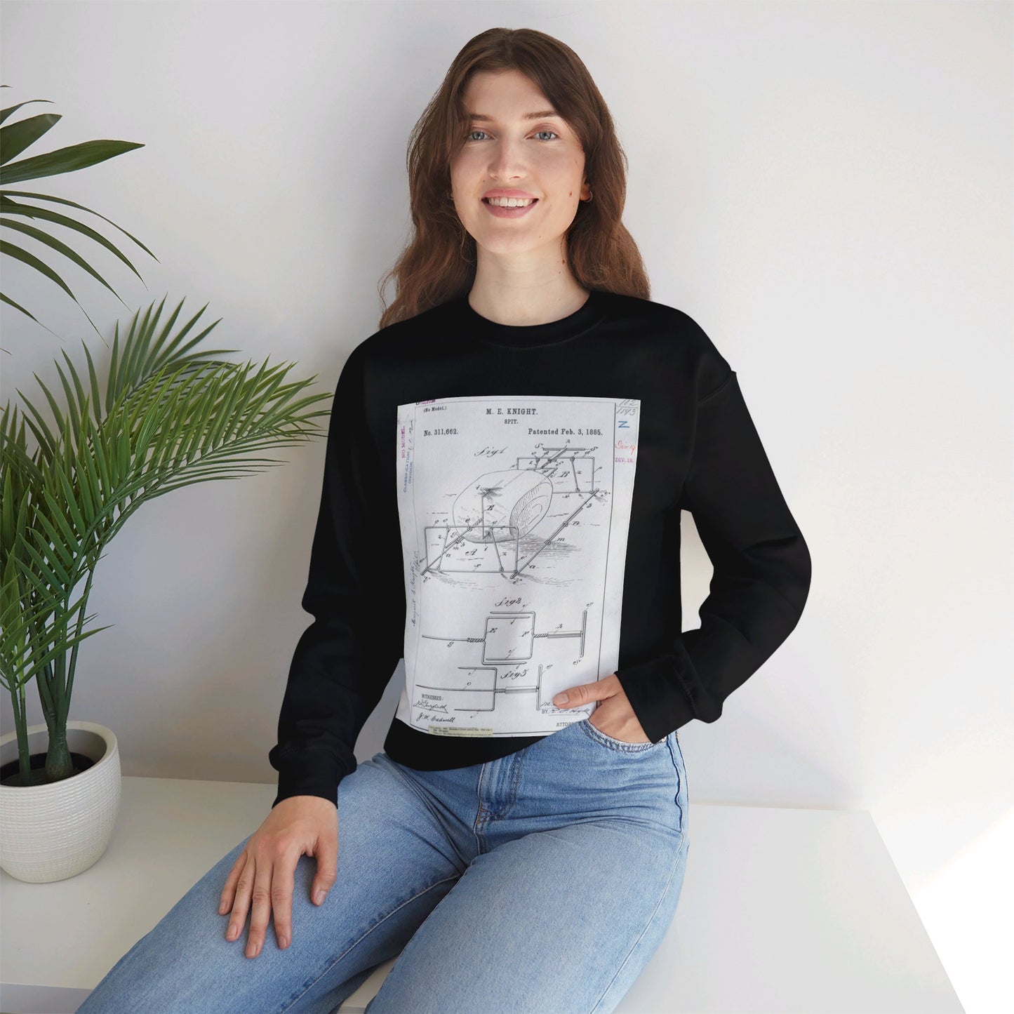 Patent drawing - for M. E. Knight's Spit Public domain  image Black Heavy Blend Adult Crew Neck SweatShirt