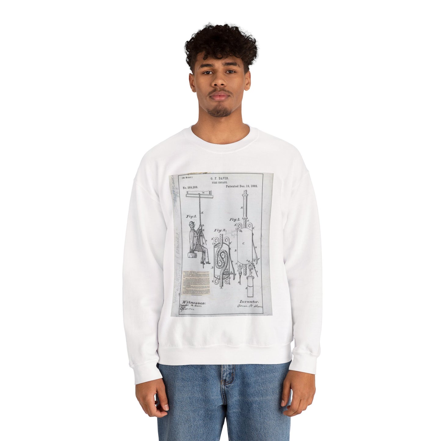 Patent Drawing of Engine - for O. F. Davis' Fire Escape Public domain  image White Heavy Blend Adult Crew Neck SweatShirt