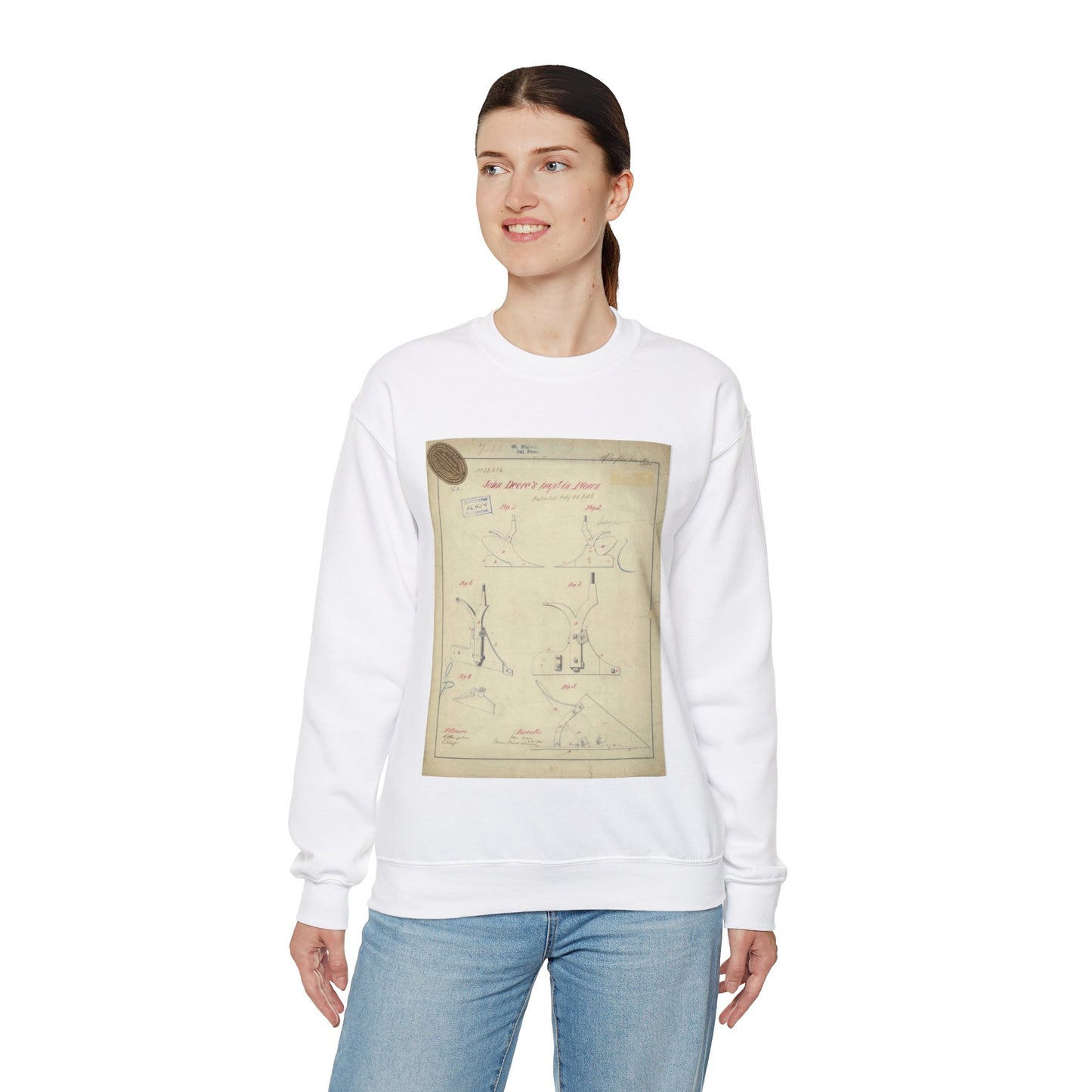 Patent drawing - for John Deere's Improvement in Plows Public domain  image White Heavy Blend Adult Crew Neck SweatShirt