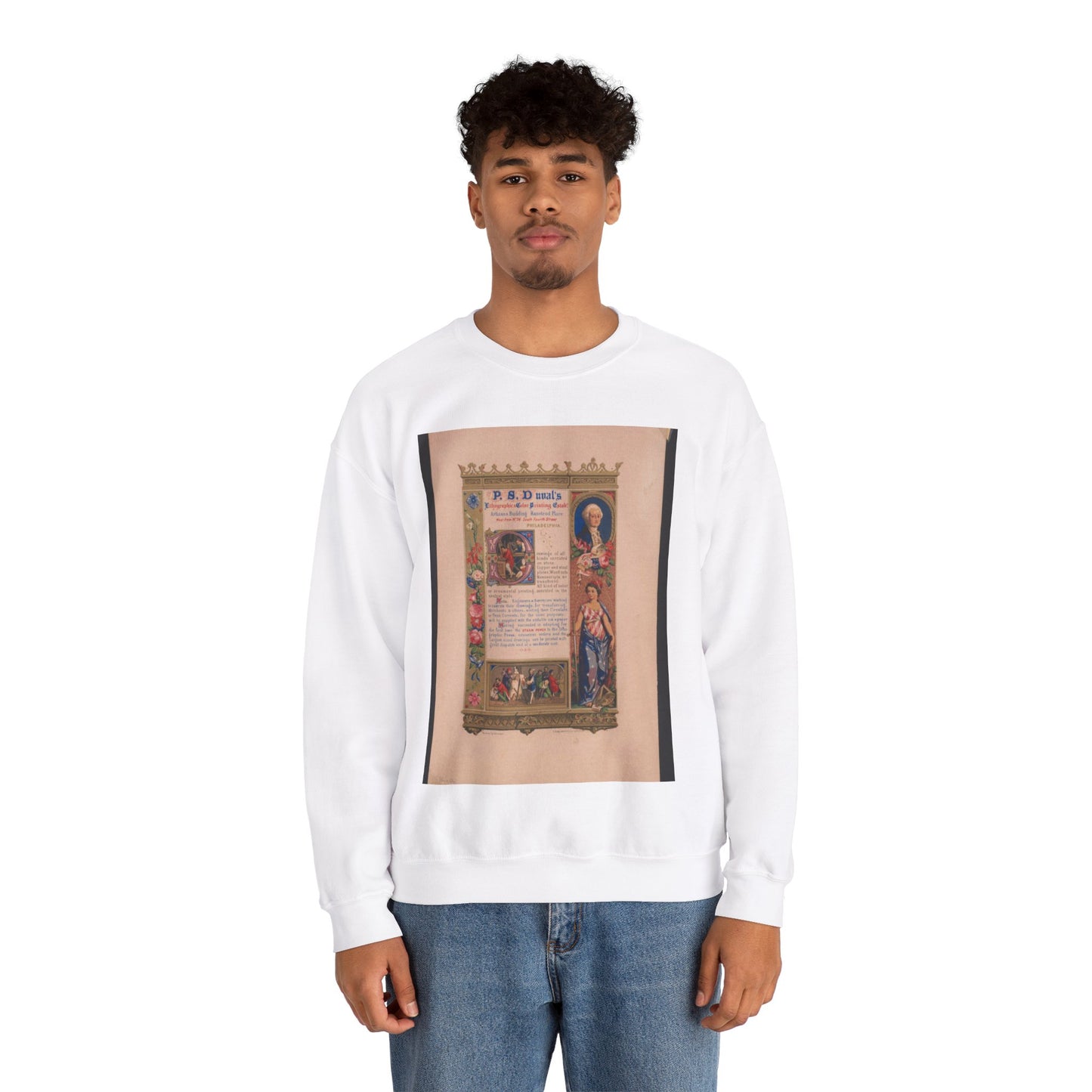 P.S. Duval's lithograhpic & color printing estab! Artizans Building Ranstead Place west from No. 26 South Fourth Street Philadelphia on stone by Schussele ; lith. & printed in color at the Estab! White Heavy Blend Adult Crew Neck SweatShirt