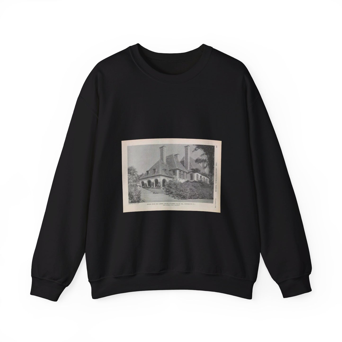 House from the Garden, Estate of Moses Taylor, Esq., Portsmouth, R.I. Black Heavy Blend Adult Crew Neck SweatShirt