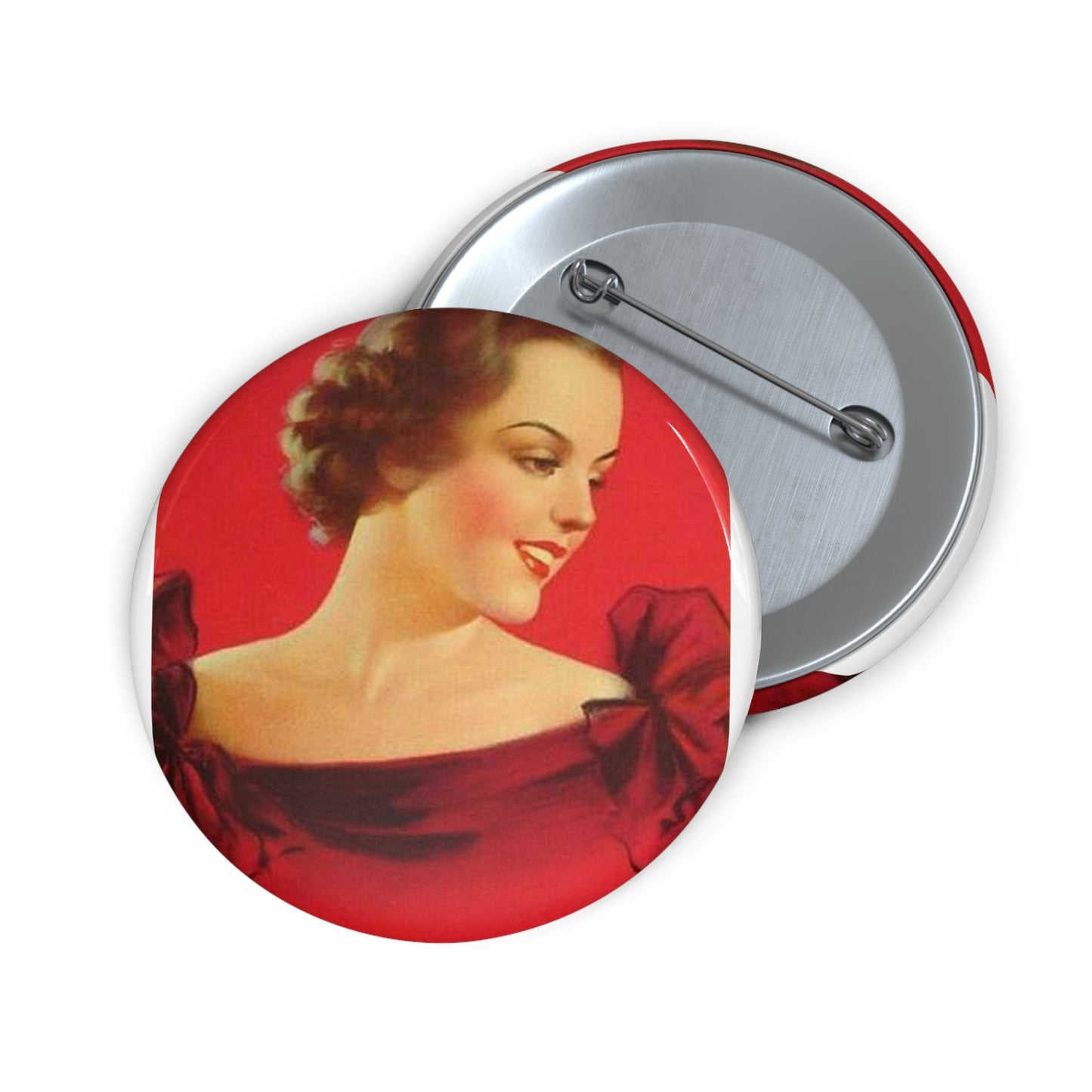 Brunette girl head, red background, painting by Edward Mason Eggleston Pin Buttons with Crisp Design