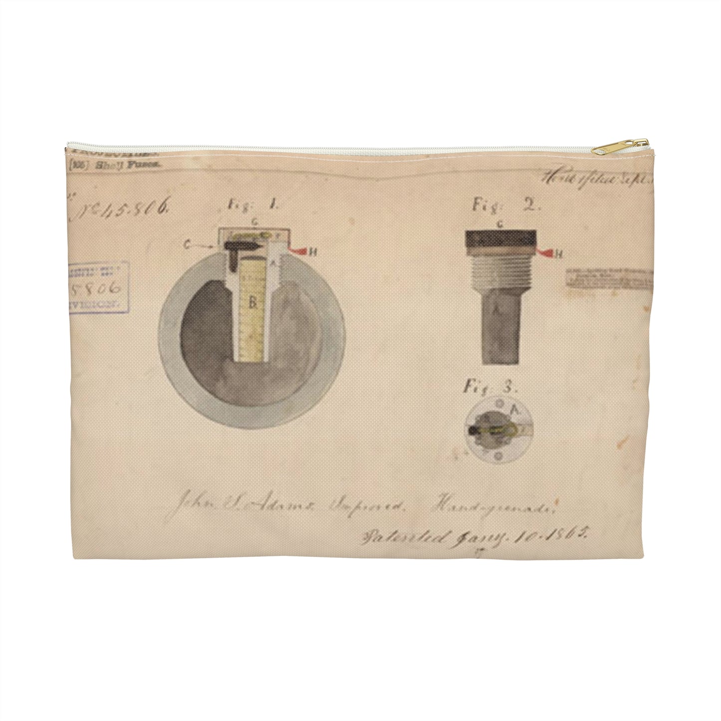 Patent drawing - Drawing of Improved Hand Grenade Public domain  image Large Organizer Pouch with Black Zipper