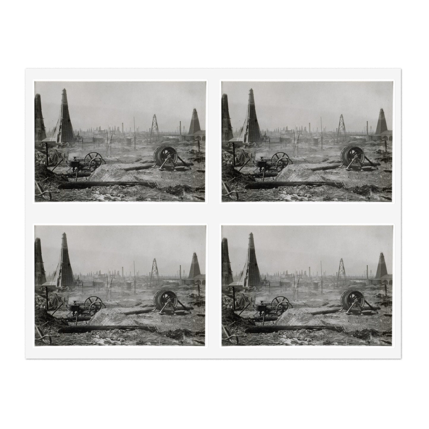 Baku. Oil production. - Drawing. Public domain image. Laminated UV Protective Vinyl Stickers