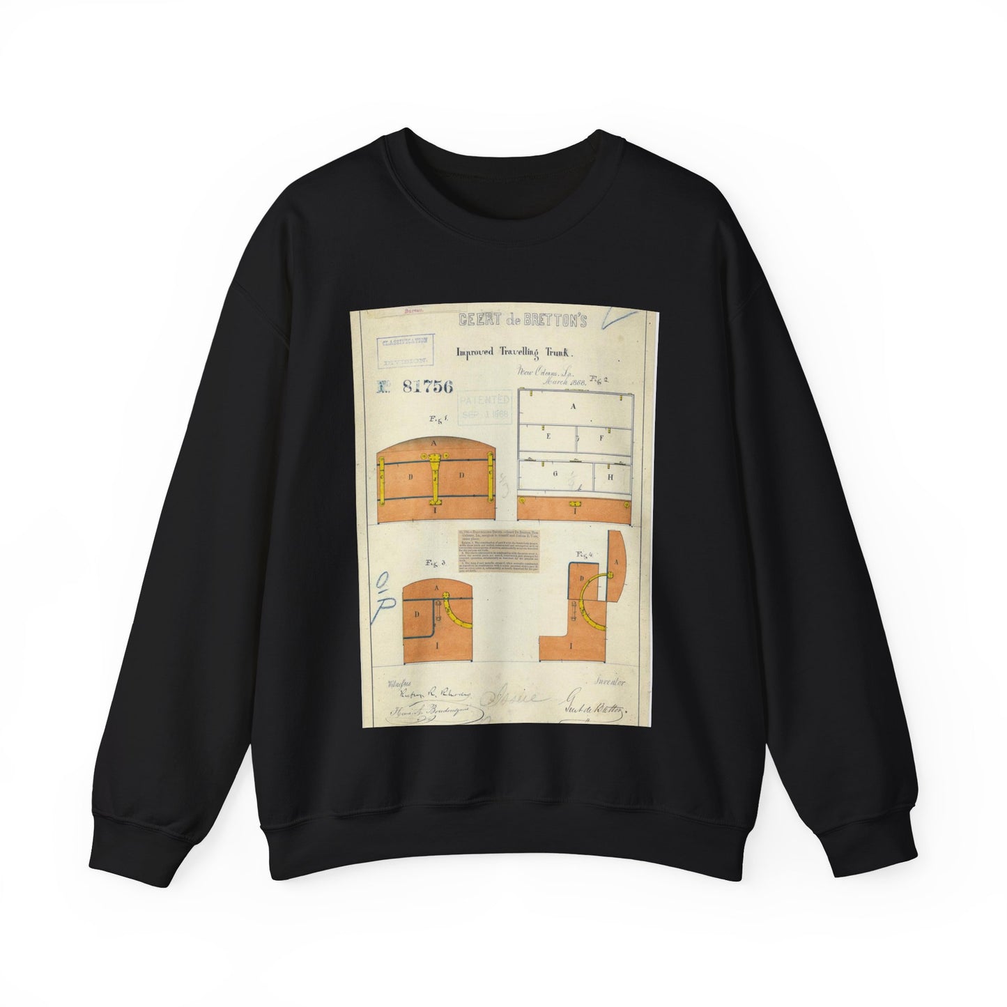 Patent drawing - Drawing of an Improved Traveling Trunk Public domain  image Black Heavy Blend Adult Crew Neck SweatShirt