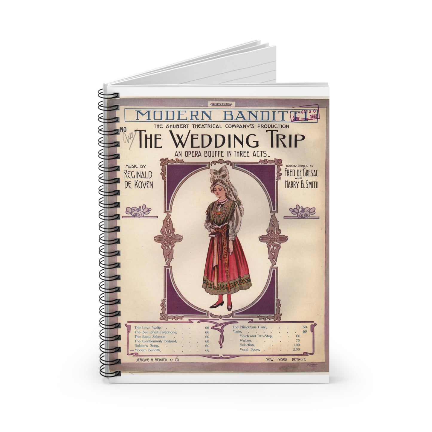 Modern Banditti - Public domain American sheet music Spiral Bound Ruled Notebook with Printed Cover