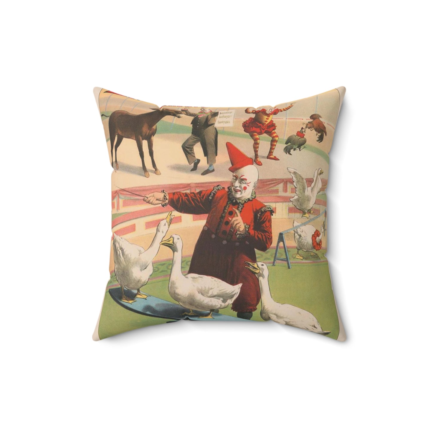 The Barnum & Bailey greatest show on earth. Wonderful performing geese, roosters and musical donkey / Strobridge Litho. Co., Cincinnati & New York. Decorative Accent Square Pillow