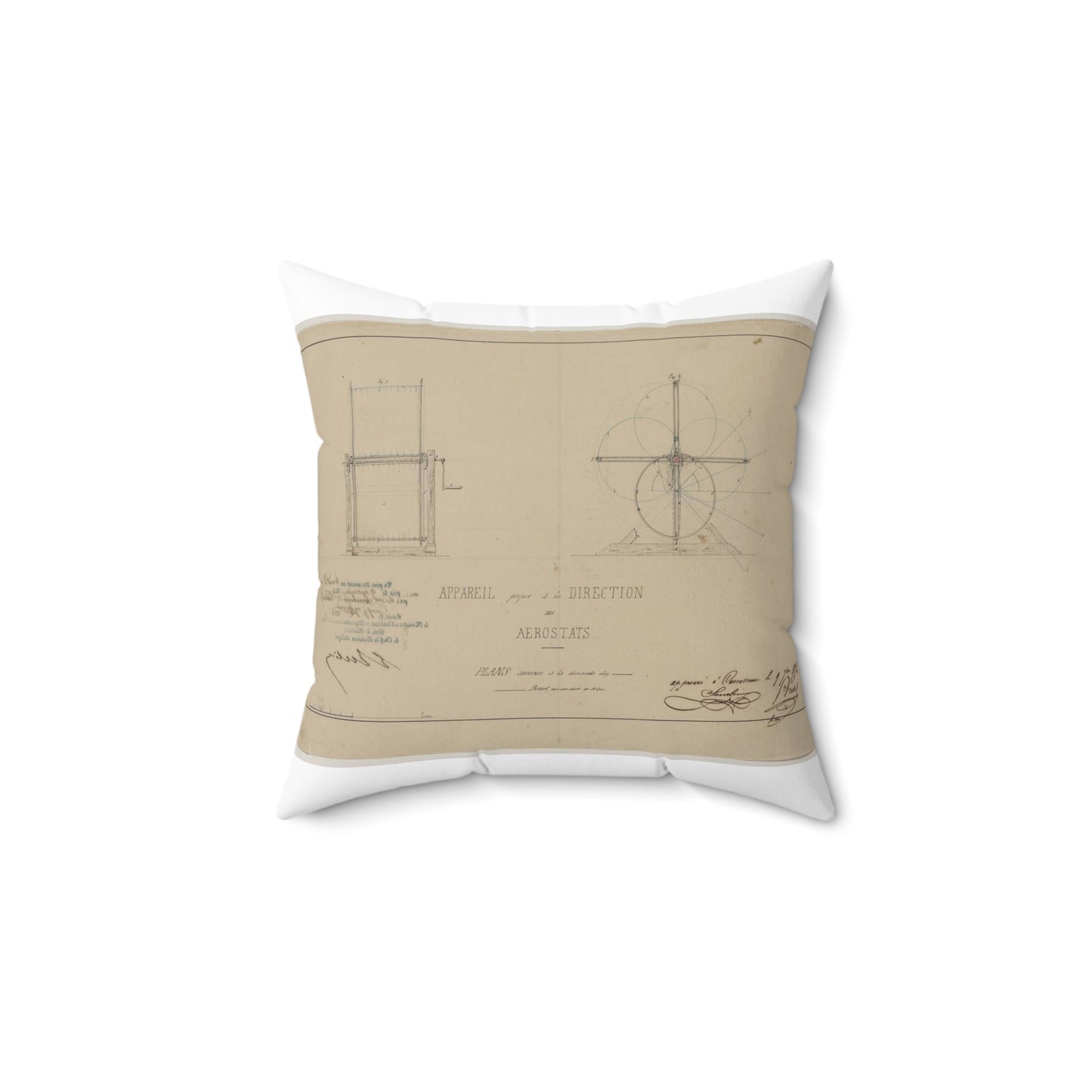 Patent drawing - Appareil propre à la direction des aerostats plans annèxes à la demande d'un brevet pour une durée de 15 ans / / apprové à [...] Sourbieu & Pre. Pradel, 1852 septembre 9. Public domain  image Decorative Accent Square Pillow