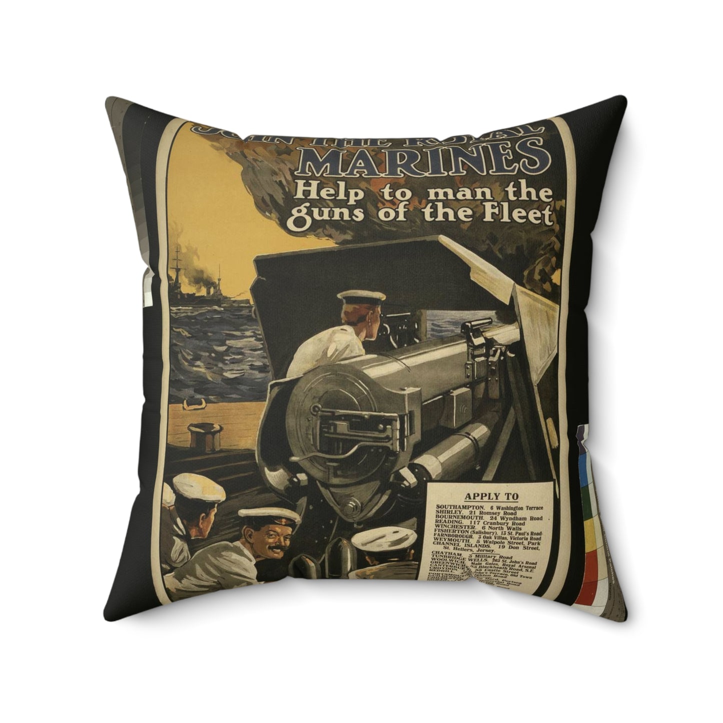 Join the Royal Marines. Help to man the guns of the fleet / W.H. Smith & Son, Printers, 55 Fetter Lane, London, E.C. Decorative Accent Square Pillow