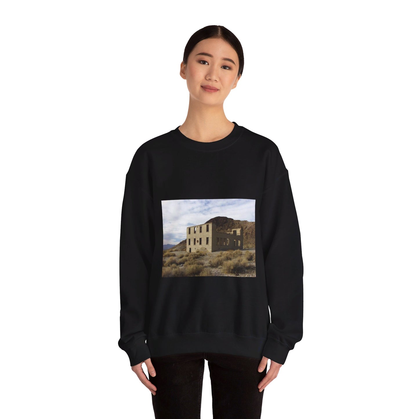 Death Valley Scenic Byway - An Abandoned Structure in Rhyolite Black Heavy Blend Adult Crew Neck SweatShirt