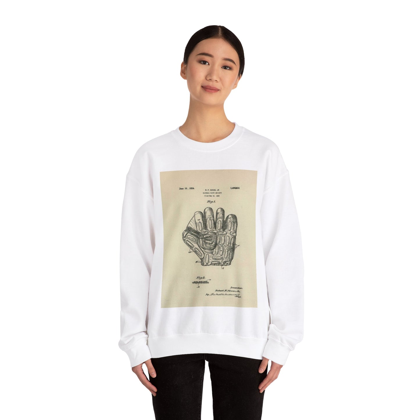 Patent Case File No. 1,496,824, Baseball Gloves and Mitts, Inventor Robert F. Nixon, Jr. - DPLA - c877ba1bb6a83b8db9b12cd02a036de7 (page 12) White Heavy Blend Adult Crew Neck SweatShirt