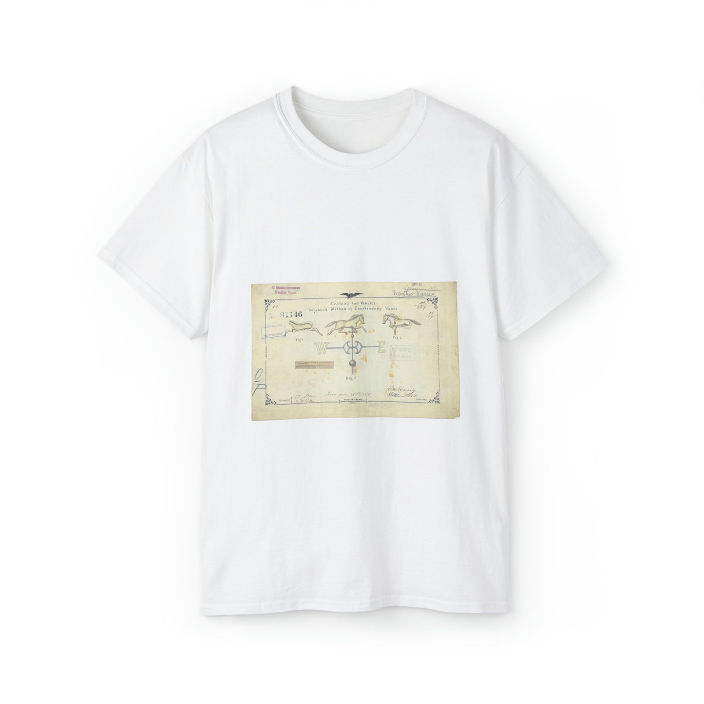 Patent drawing - Drawing of an Improved Method of Constructing Vanes Public domain  image White T-Shirt Gildan 2000 Cotton Unisex