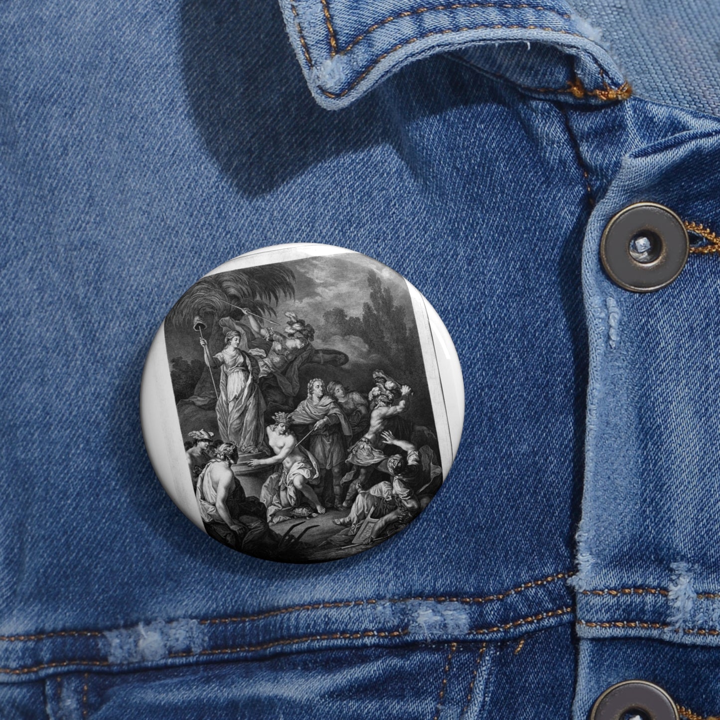 [French Girls in Blue Jeans] - American Embassy, Paris, France, Marshall Plan photogrpaphs Pin Buttons with Crisp Design