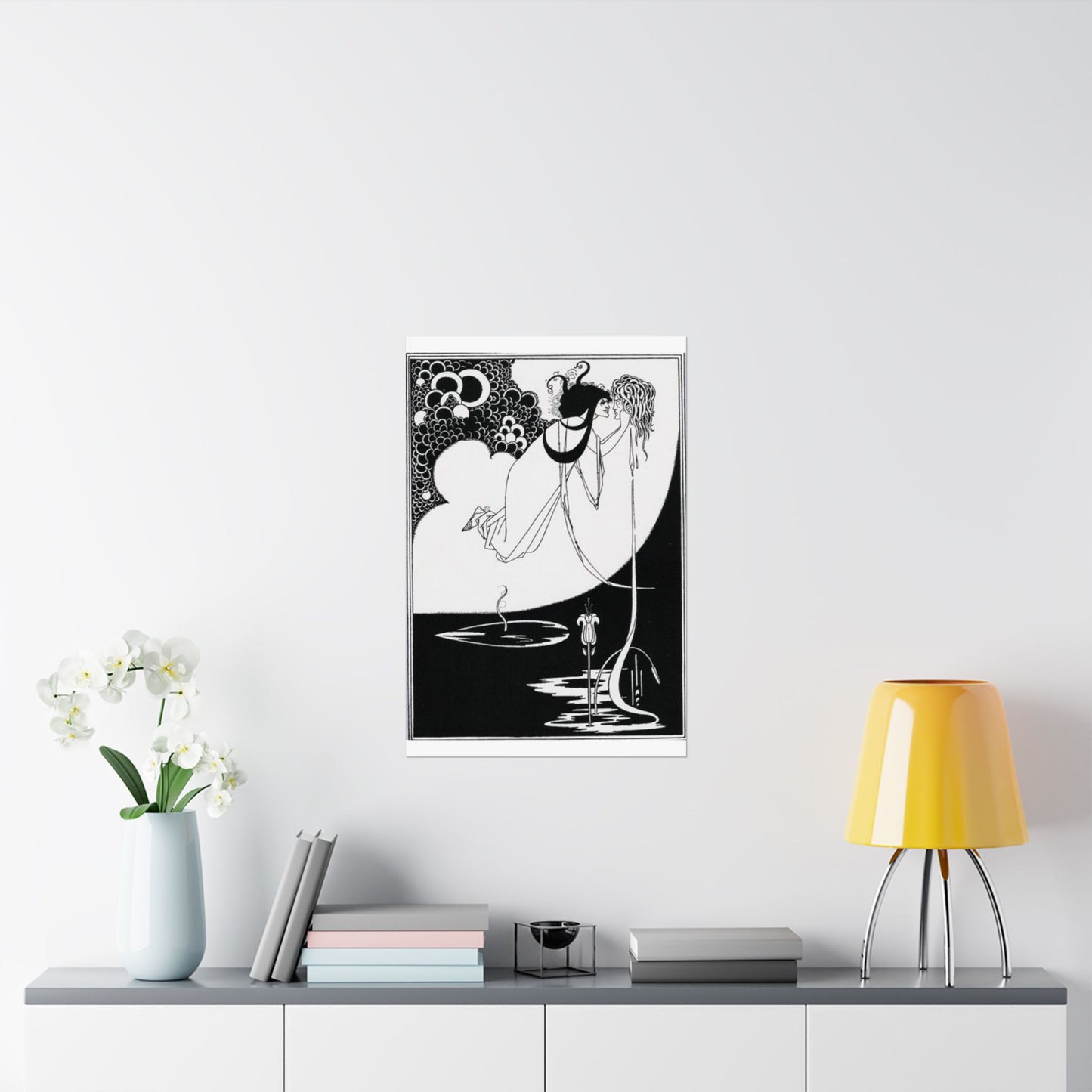 Beardsley apotheose - A black and white drawing of a woman in a dress High Quality Matte Wall Art Poster for Home, Office, Classroom