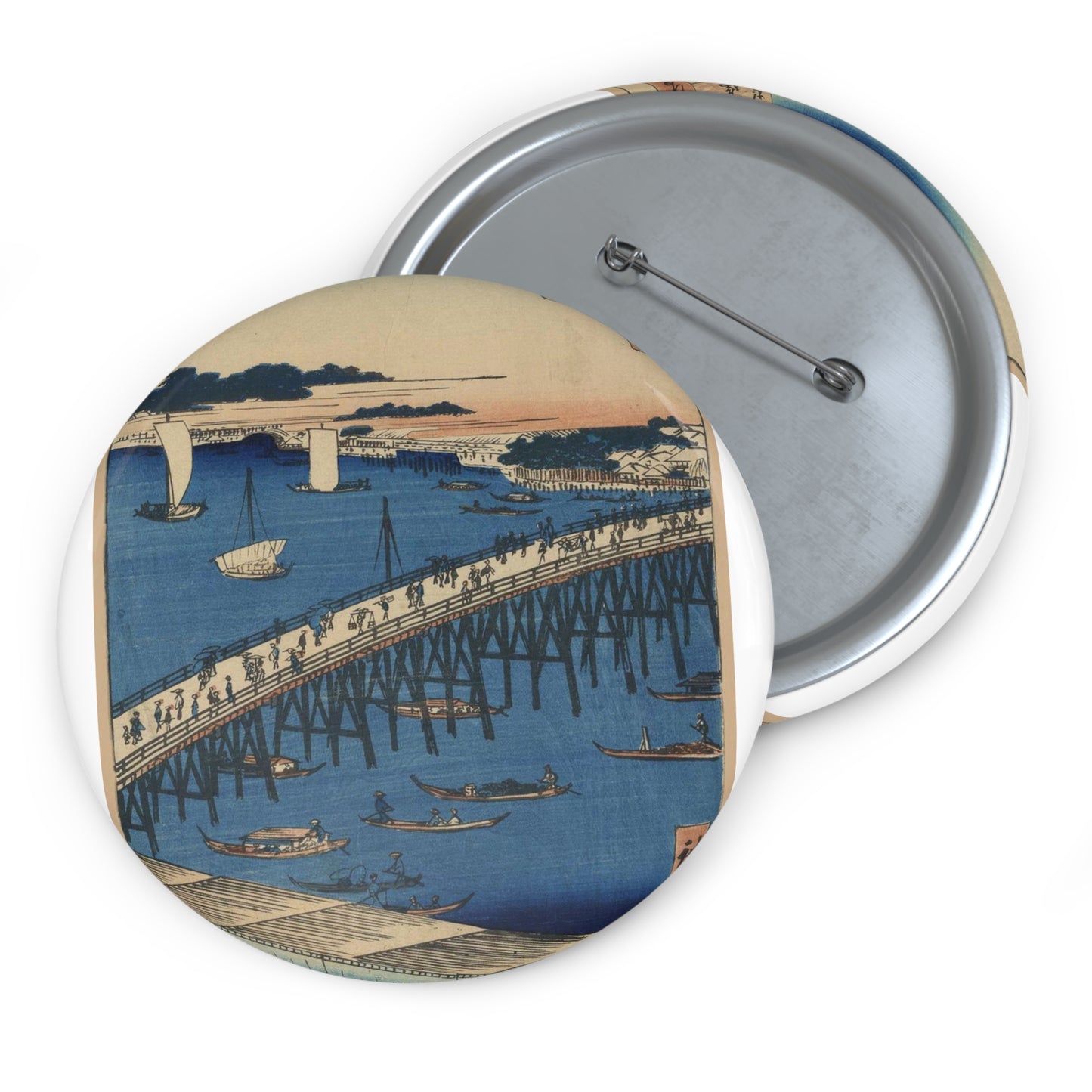 Ryōgokubashi Ōkawabata, Andō Hiroshige - Ukiyo e print Pin Buttons with Crisp Design