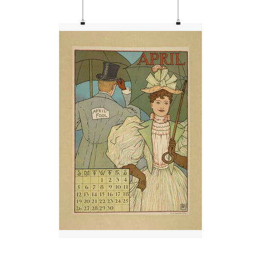 April, Art Nouveau Poster - Art nouveau public domain poster High Quality Matte Wall Art Poster for Home, Office, Classroom