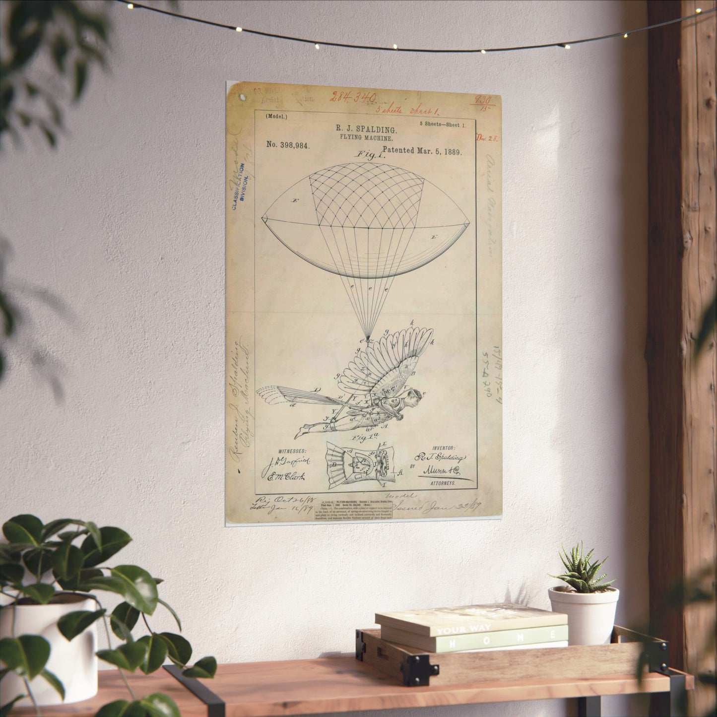 Patent drawing - for R. J. Spalding's Flying Machine Public domain  image High Quality Matte Wall Art Poster for Home, Office, Classroom