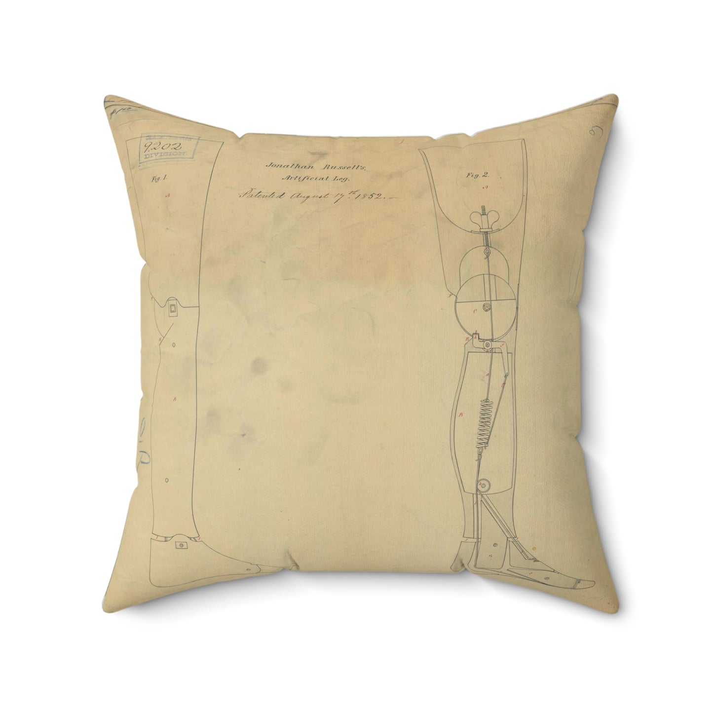Patent drawing - for Jonathan Russell's Artificial Leg Public domain  image Decorative Accent Square Pillow