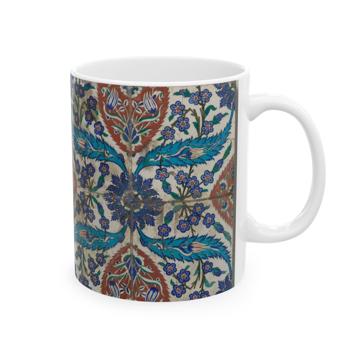 Tegeltableau van vier met een samenhangend patroon van palmetten, bladvormen en bloemen versierde tegels Beautiful Novelty Ceramic Coffee Mug 11oz