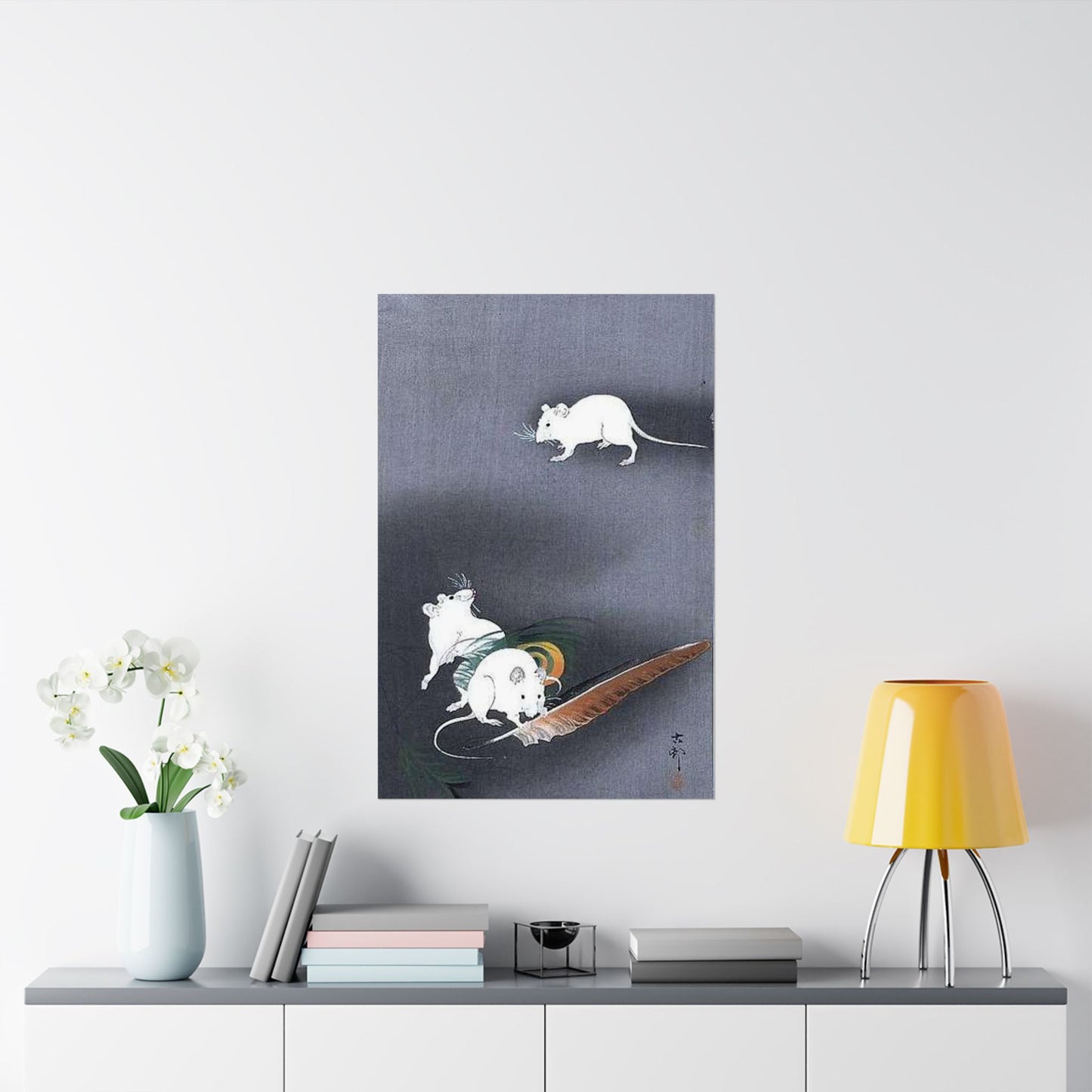 A drawing of 3 mice, Ohara Koson High Quality Matte Wall Art Poster for Home, Office, Classroom