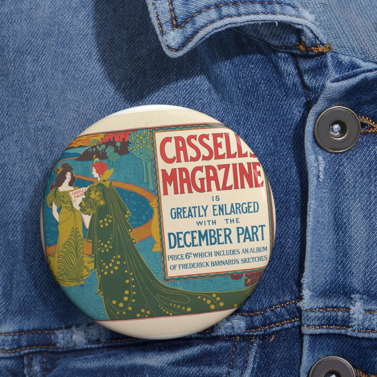 Louis Rhead - Cassell's Magazine: December Pin Buttons with Crisp Design