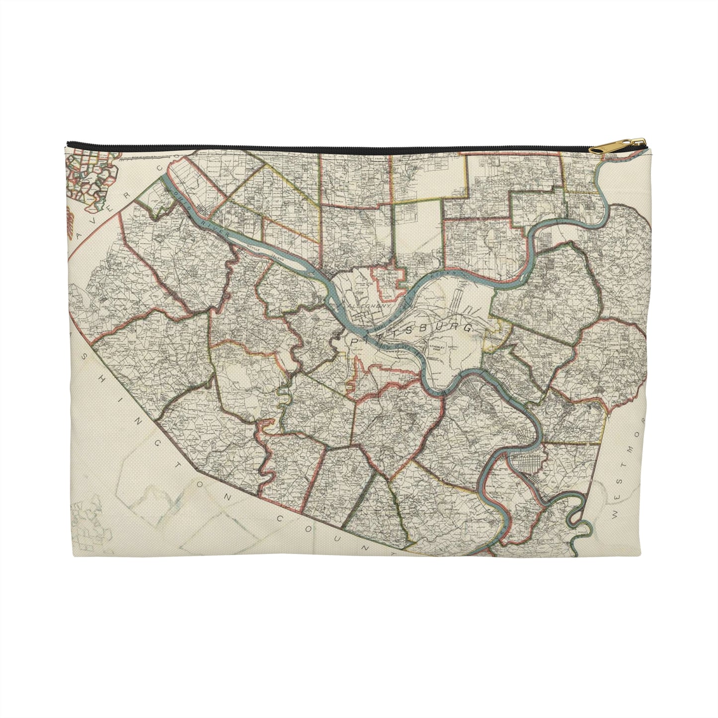 Farm line map of Allegheny County, Pennsylvania / Large Organizer Pouch with Black Zipper