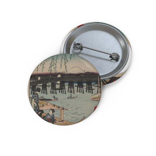 Tōto ryōgoku, Ando Hiroshige - Public domain portrait drawing  Pin Buttons with Crisp Design