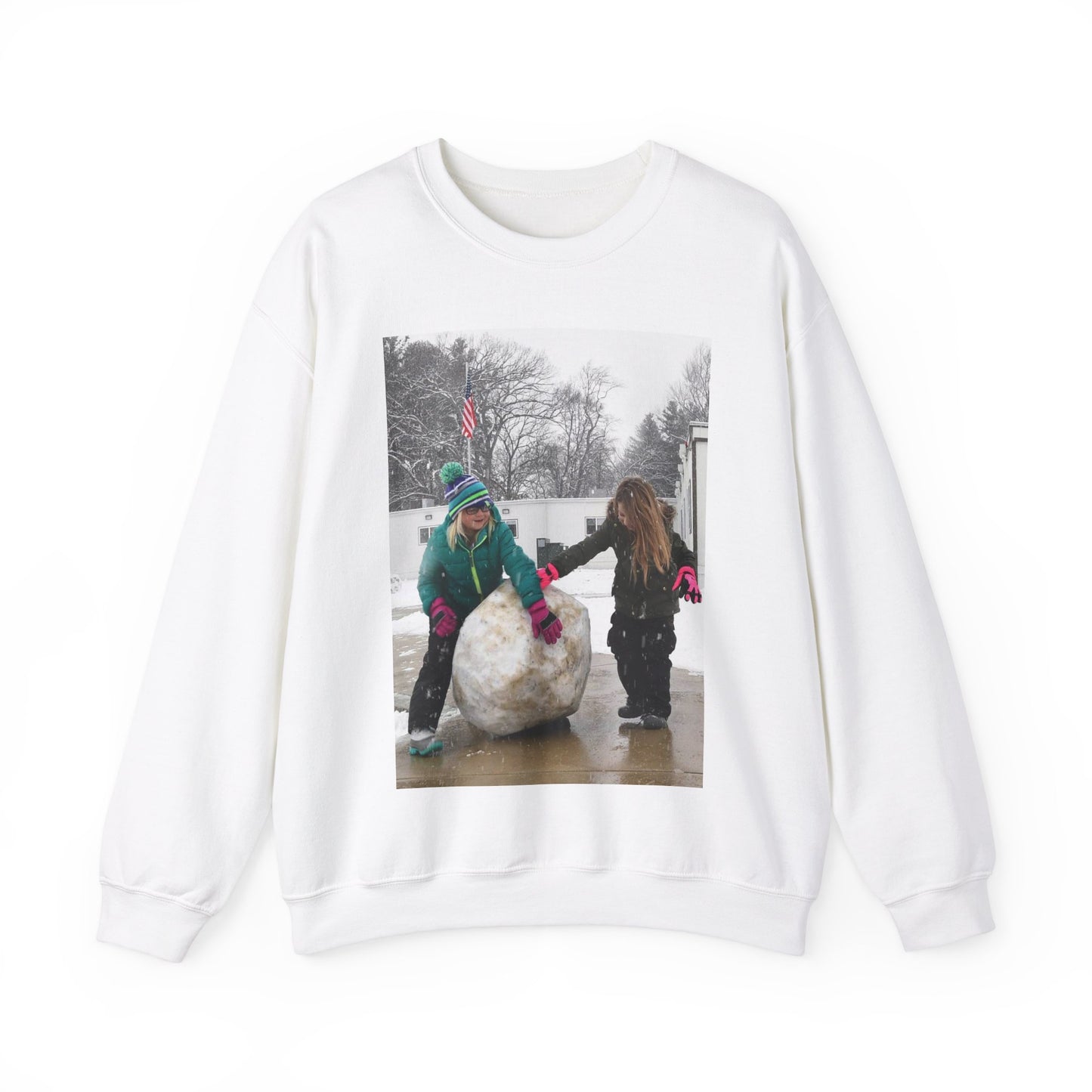 Kassie Tuve, left, and Olivia St. Lewis, Hanscom Primary White Heavy Blend Adult Crew Neck SweatShirt