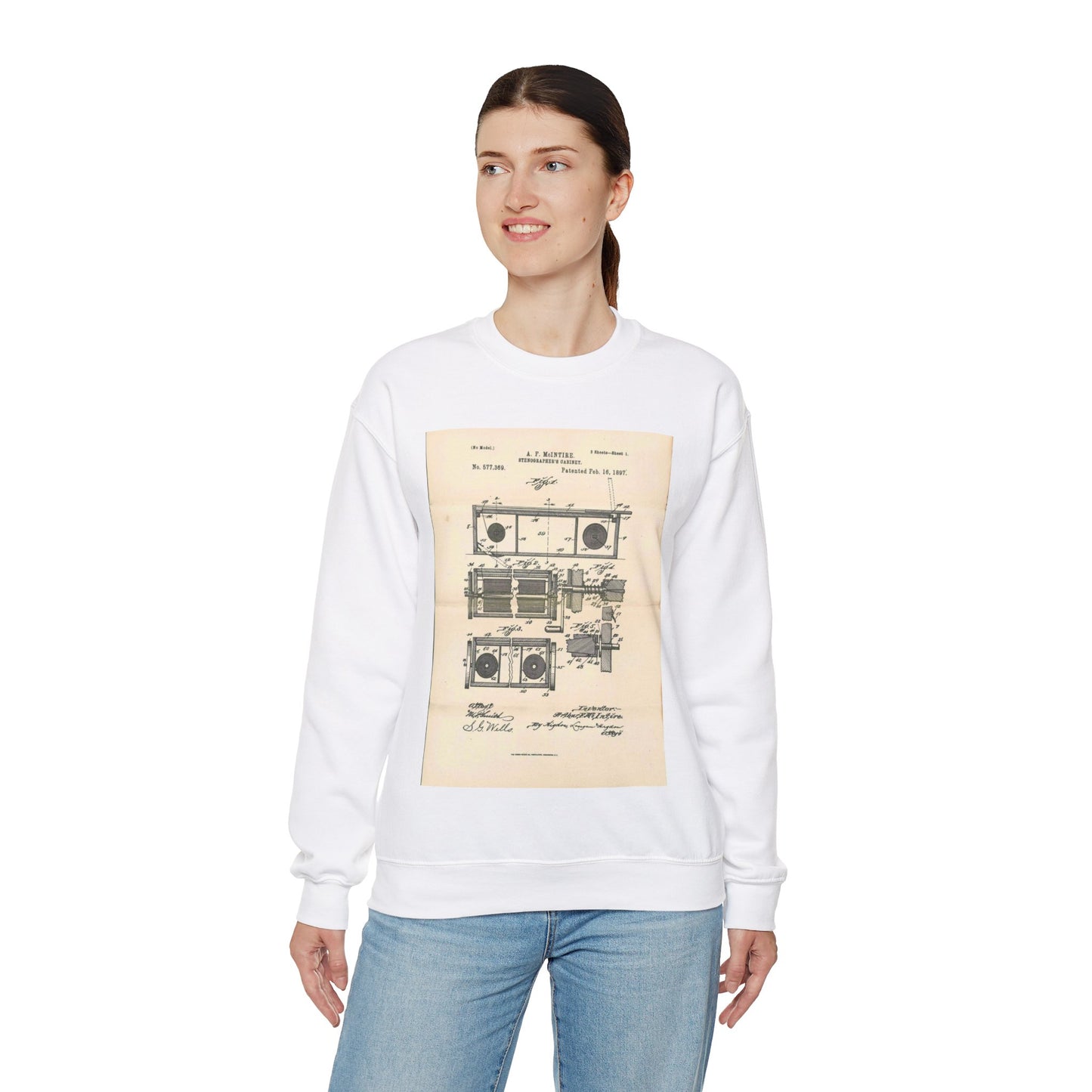 Patent Case File No. 577,369, Stenographer's Cabinet, Inventor- Arthur F. McIntire - DPLA - 2e93a65db0801a68cfced8a4f92d4df6 (page 39) White Heavy Blend Adult Crew Neck SweatShirt