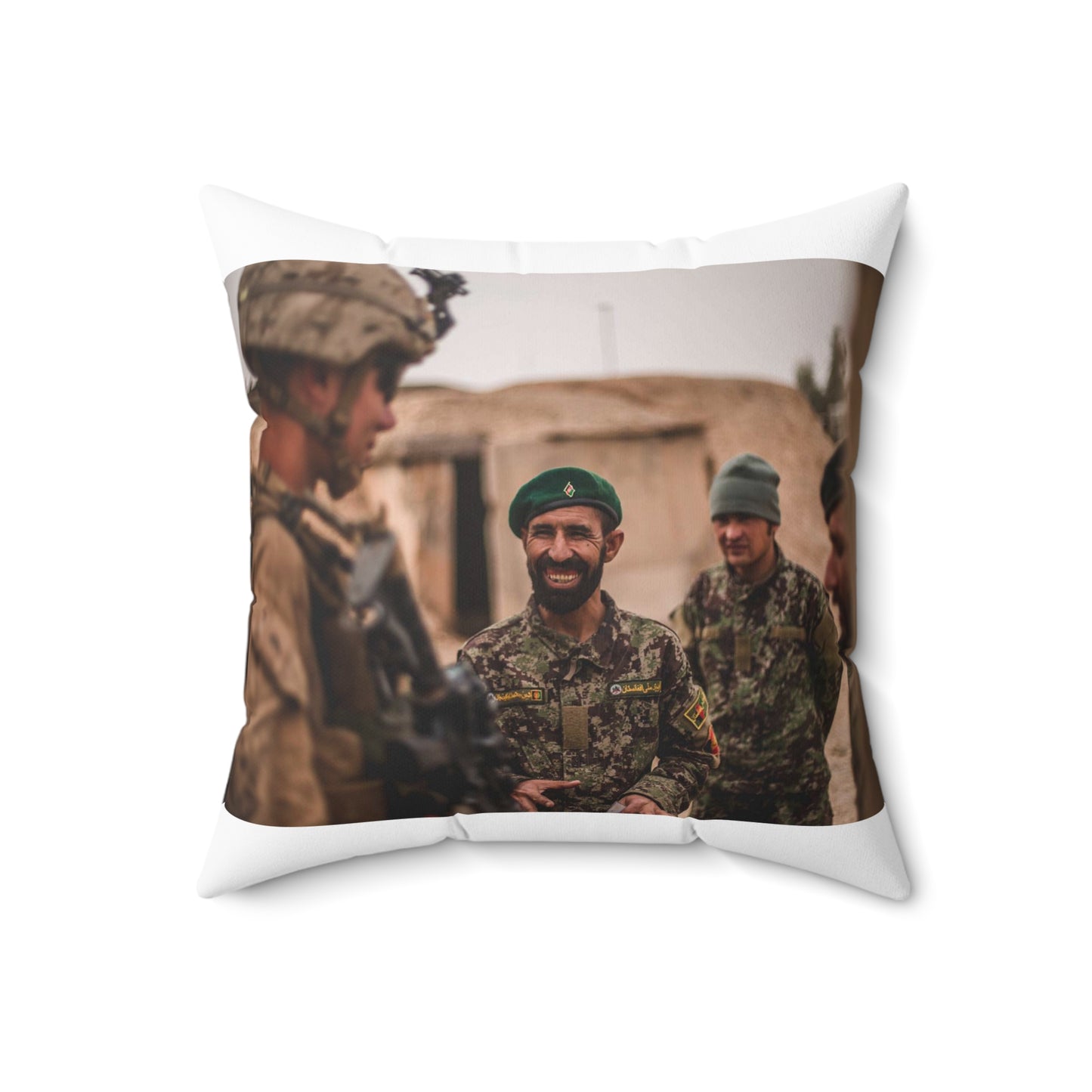 A U.S. Marine with Task Force Southwest (TFSW) converses Decorative Accent Square Pillow