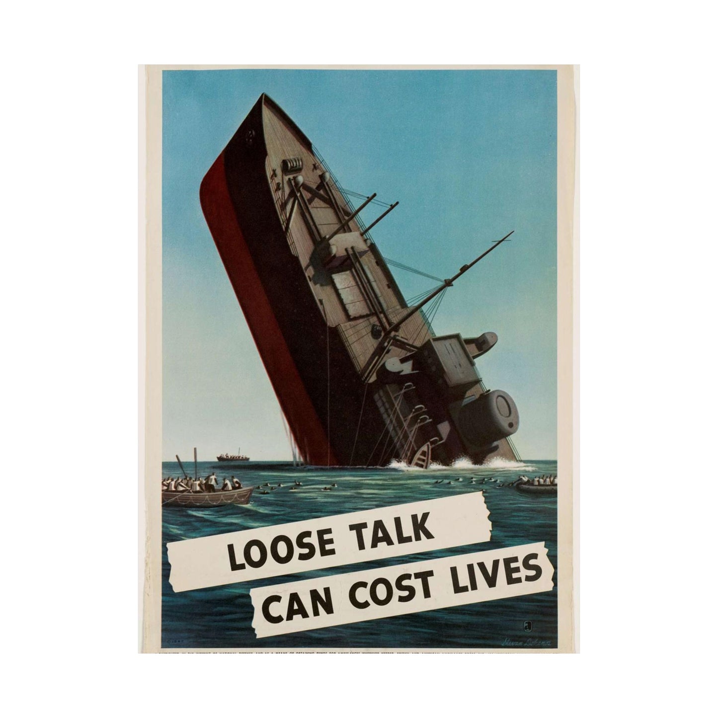 Loose talk can cost lives - Art Deco public domain image High Quality Matte Wall Art Poster for Home, Office, Classroom