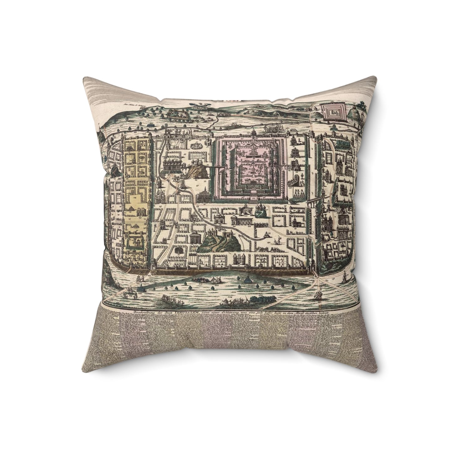 Ierusalem, cum suburbiis, prout tempore Christi floruit, accurate notatis omnibus insignibus et praecipuè iis locis... / Decorative Accent Square Pillow