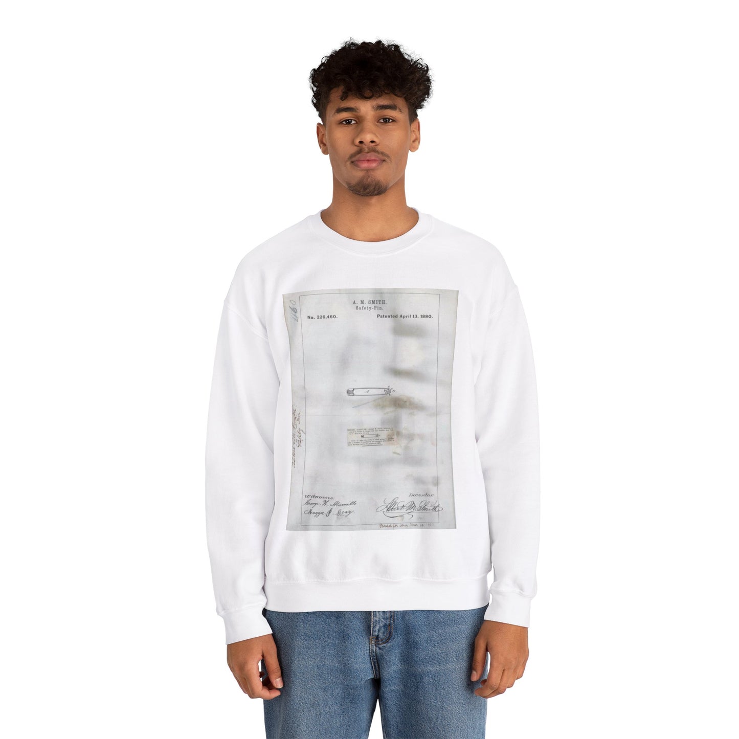 Patent drawing - for A. M. Smith's Safety Pin Public domain  image White Heavy Blend Adult Crew Neck SweatShirt