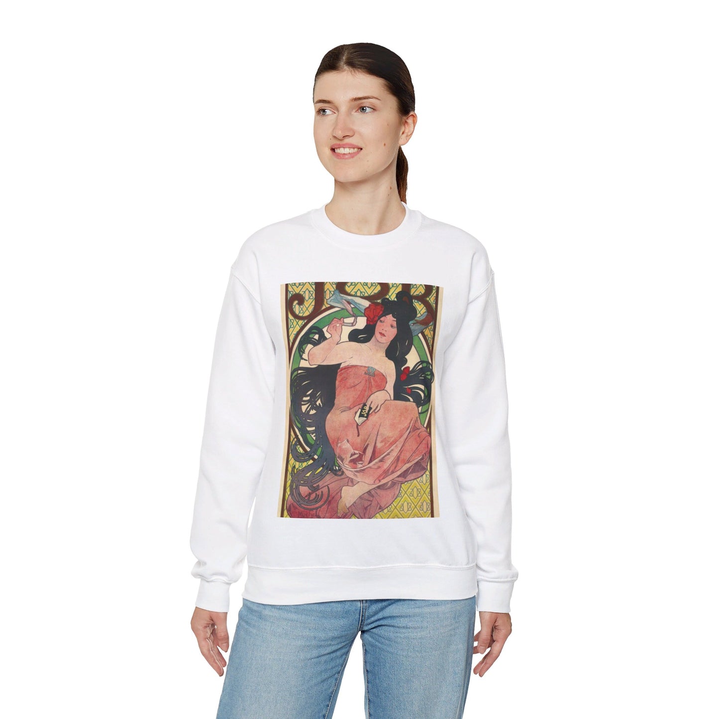 Alphonse Mucha - Job - Google Art Project White Heavy Blend Adult Crew Neck SweatShirt