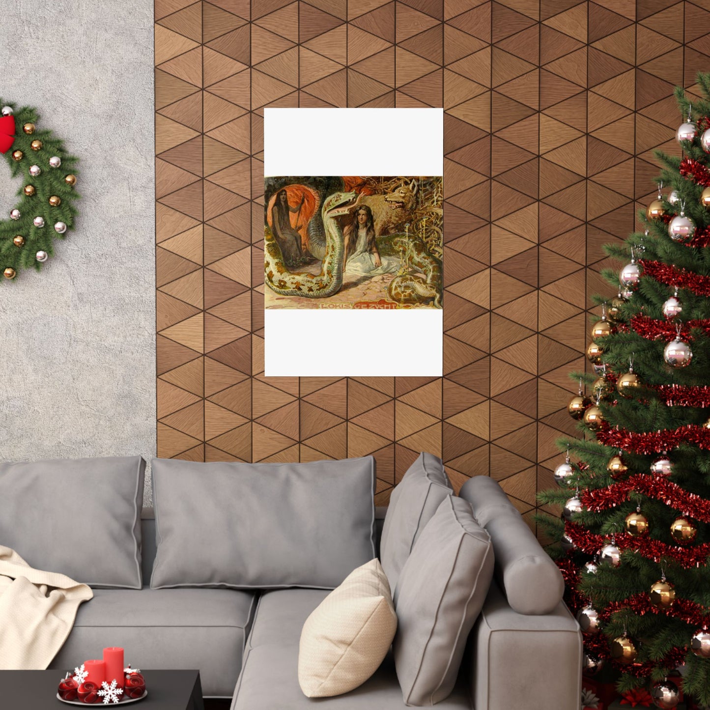 Lokis Gezücht - A painting of a woman sitting in front of a snake High Quality Matte Wall Art Poster for Home, Office, Classroom