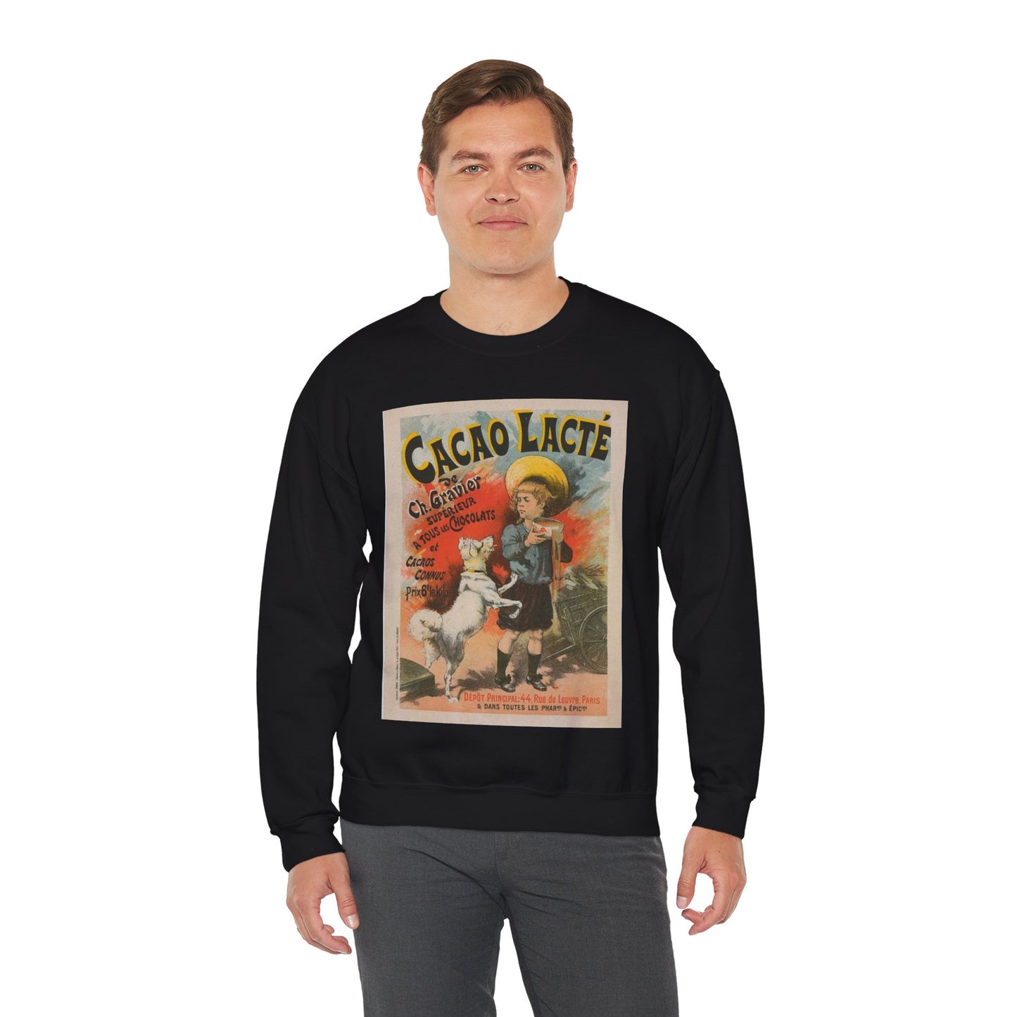 Affiche pour le "Cacao lacté, de Ch. Gravier". Black Heavy Blend Adult Crew Neck SweatShirt