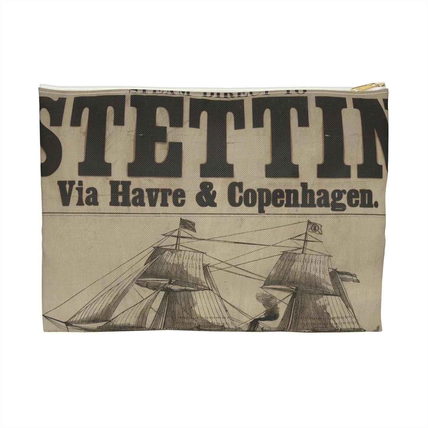 Baltischer Lloyd - dampfschifssabrt nach Stettin via Havre & Copenhagen Large Organizer Pouch with Black Zipper