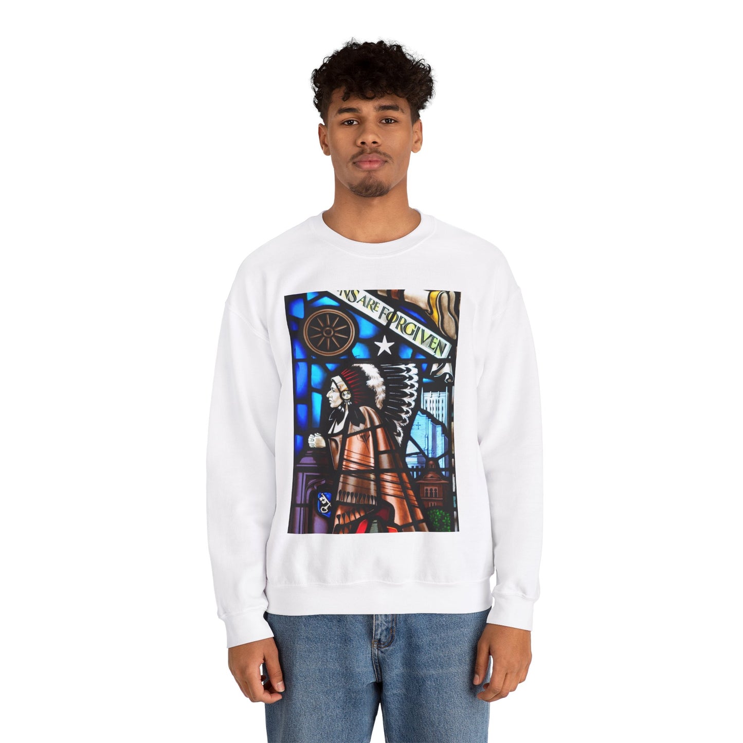 Stained glass window, Boston Avenue United Methodist Church, Tulsa, Oklahoma White Heavy Blend Adult Crew Neck SweatShirt