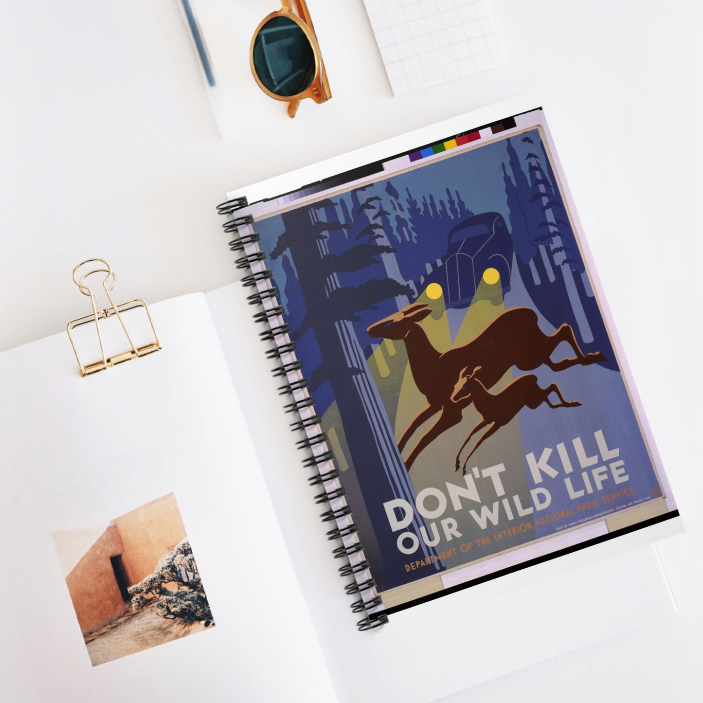 Don't kill our wild life - Art Deco public domain image Spiral Bound Ruled Notebook with Printed Cover