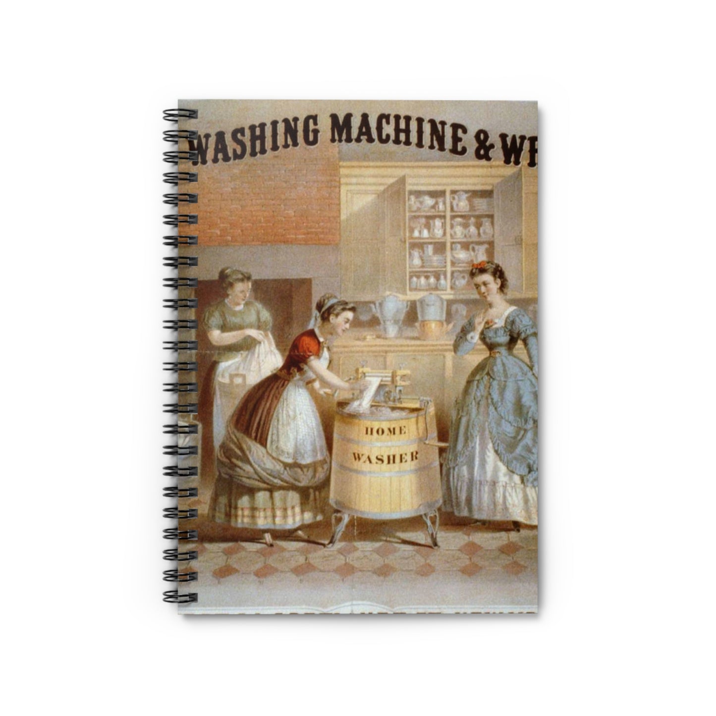 Home washing machine & wringer - A painting of a woman washing a child in a kitchen Spiral Bound Ruled Notebook with Printed Cover