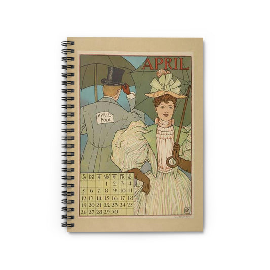April, Art Nouveau Poster - Art nouveau public domain poster Spiral Bound Ruled Notebook with Printed Cover