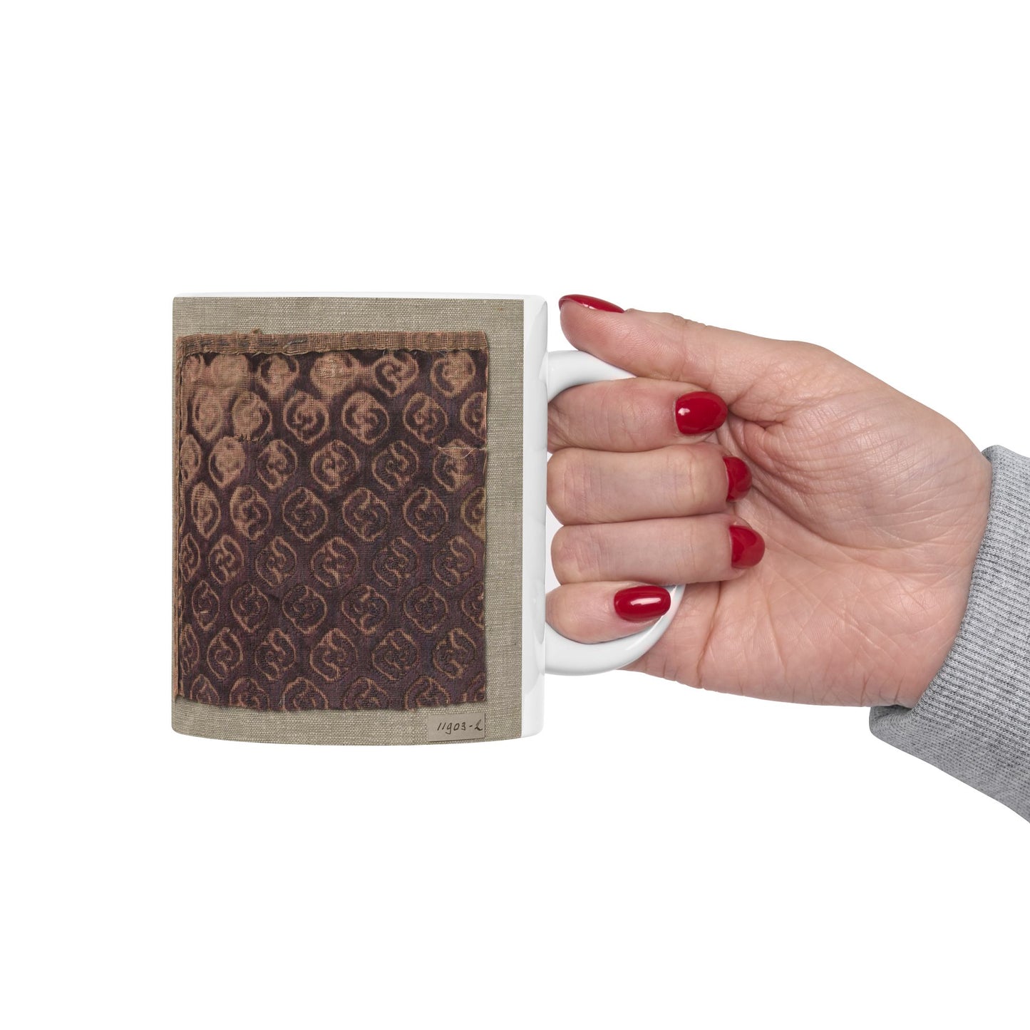 Fragment ciseléfluweel in paars met doorlopend patroon van ruiten gevuld met S-vormige voluut Beautiful Novelty Ceramic Coffee Mug 11oz