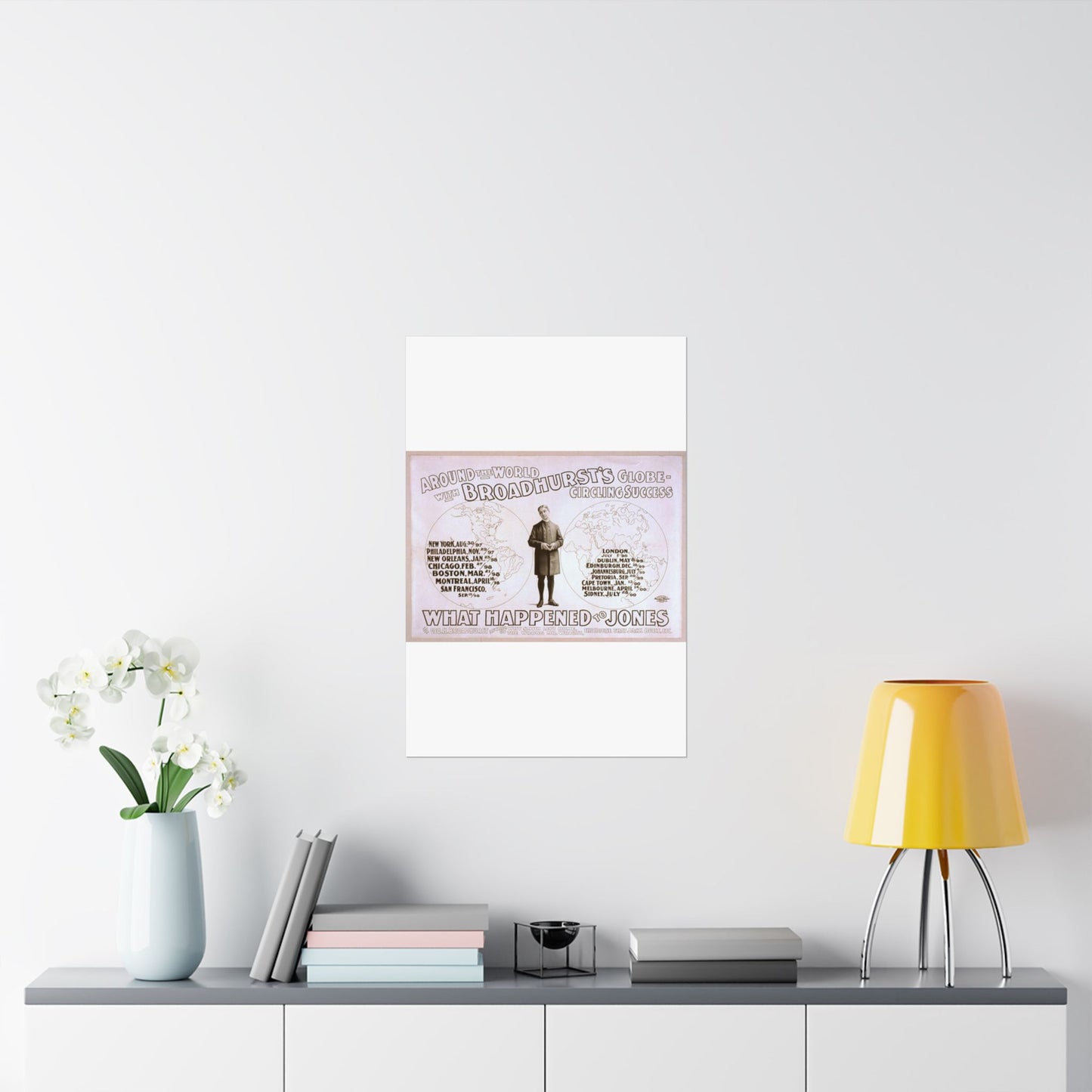 Around the world with Broadhurst's globe-circling success, What happened to Jones by George H. Broadhurst, author of Why Smith left home, The wrong Mr. Wright, The house that Jack built, etc. High Quality Matte Wall Art Poster for Home, Office, Classroom