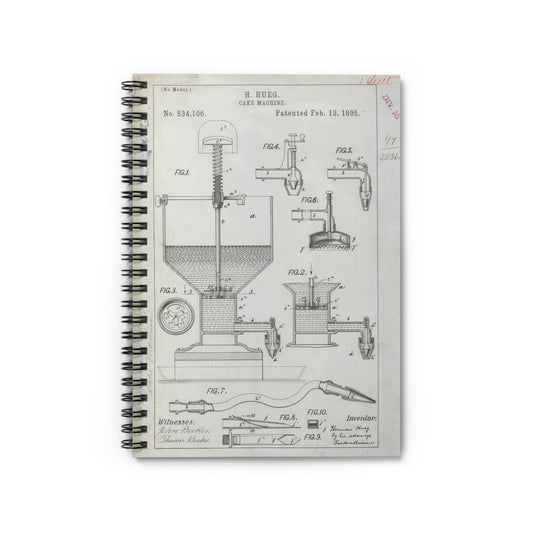 Patent Drawing of Engine - for H. Hueg's Cake Machine Public domain  image Spiral Bound Ruled Notebook with Printed Cover