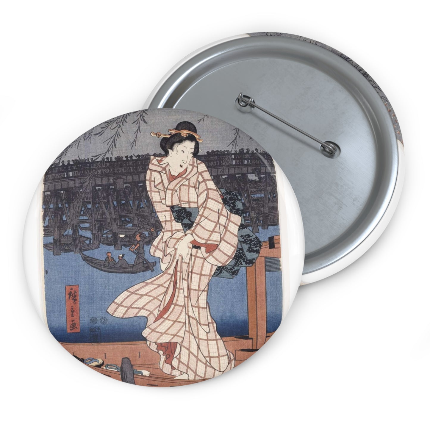 Utagawa Hiroshige - Evening on the Sumida river - Google Art Project Pin Buttons with Crisp Design