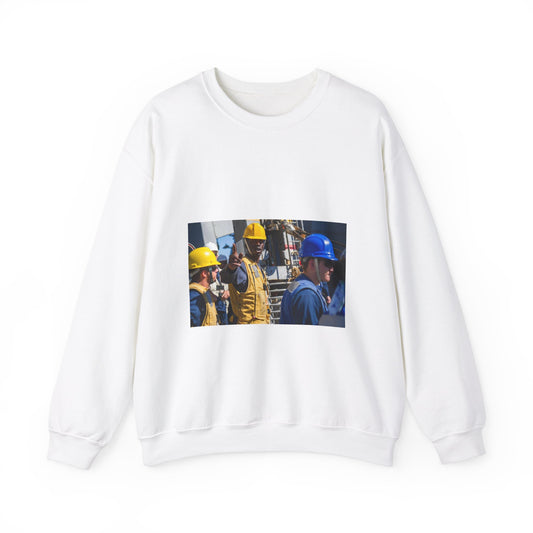 Seaman Glenrick Henry directs crew members as rig captain White Heavy Blend Adult Crew Neck SweatShirt