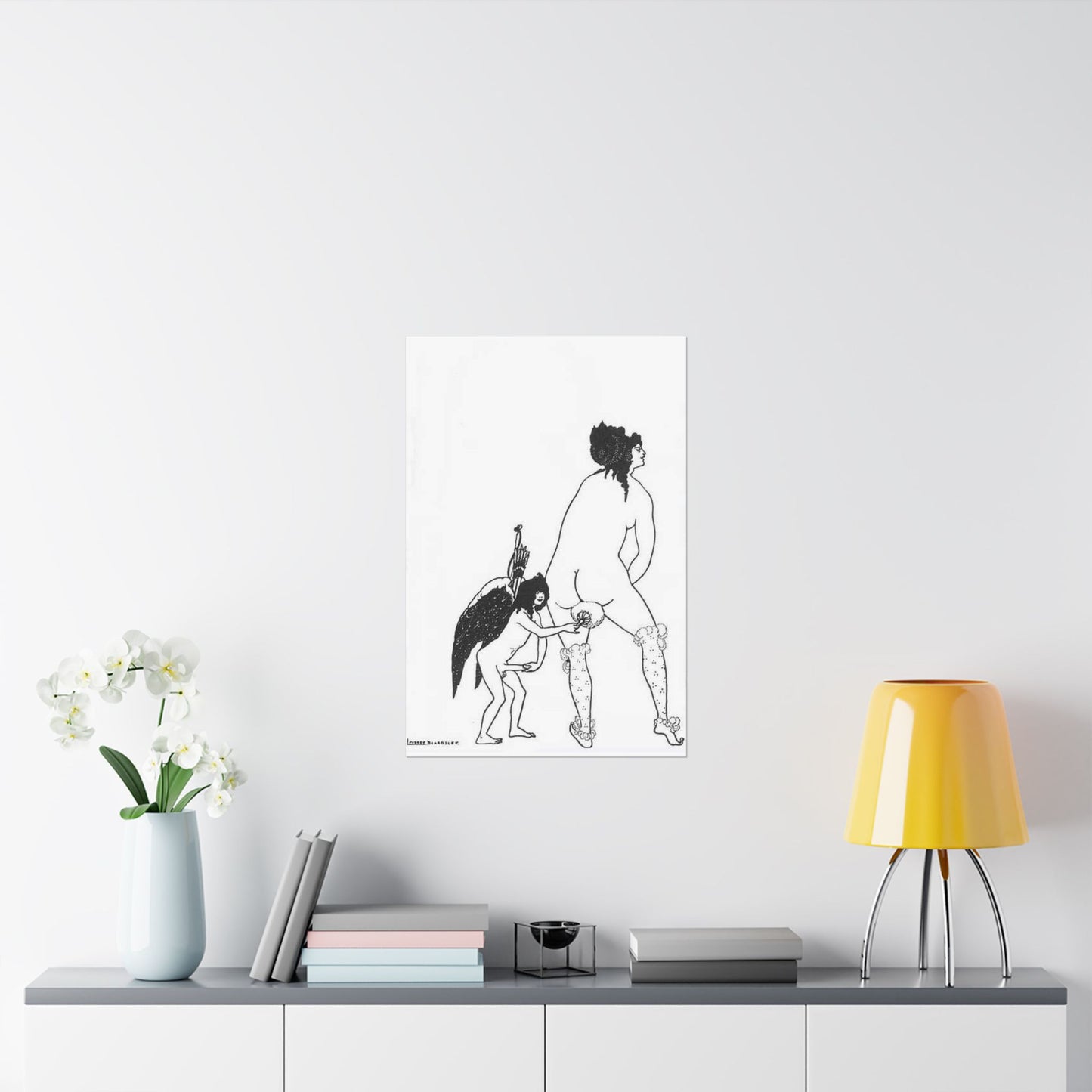 Beardsley Lampito - A drawing of a man and a woman holding hands High Quality Matte Wall Art Poster for Home, Office, Classroom