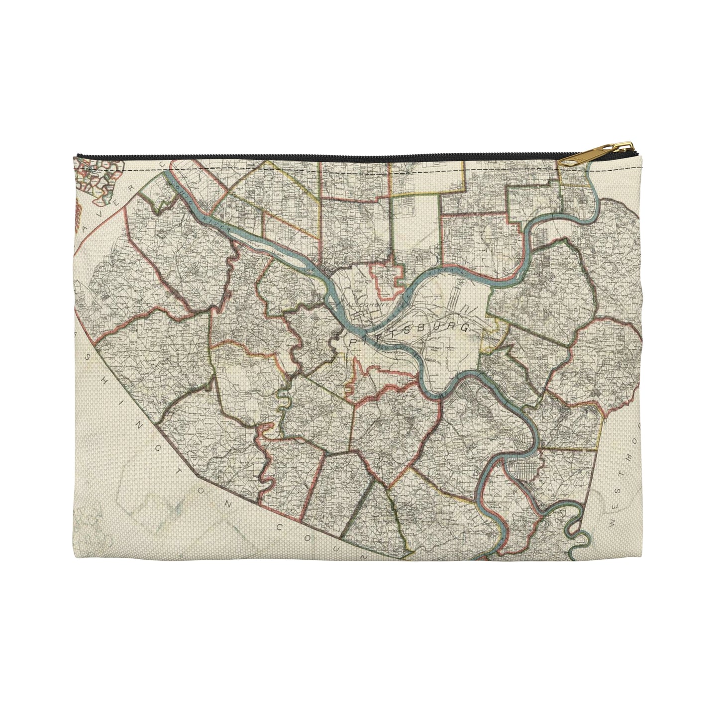 Farm line map of Allegheny County, Pennsylvania / Large Organizer Pouch with Black Zipper